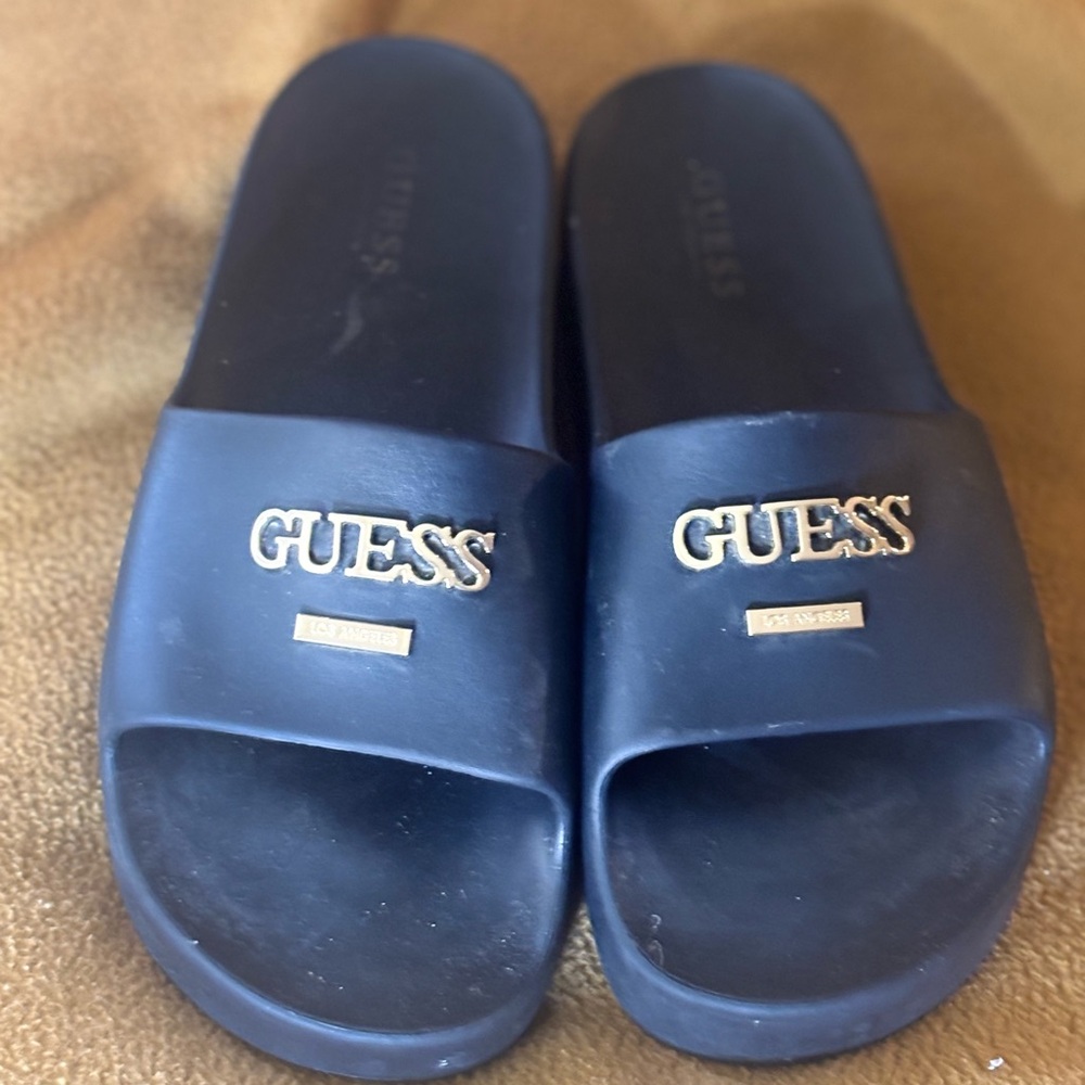 Guess Black Slides with Gold Accents